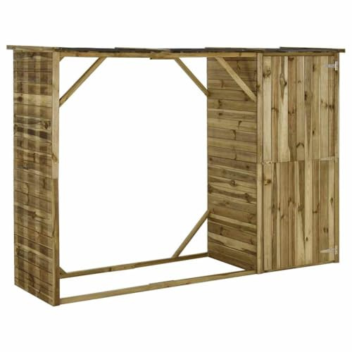 vidaXL Caseta de Leña y Herramientas Jardín Cercado Entrada Verja Impregnada Patio Cobertizo de Almacenamiento 253x80x170 cm Madera de Pino