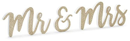 PartyConcept Tischaufsteller Mr & Mrs 50x10cm Holzschrift 3tlg Holzbuchstaben Deko stehend Hochzeit Glitzer