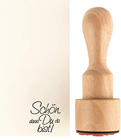 Ideen mit Herz Stempel | Hochwertiger Holzstempel mit Griff | Ø 3 cm | 8,5 cm hoch | verschiedene Sprüche zur Auswahl (Schön, dass Du da bist!)