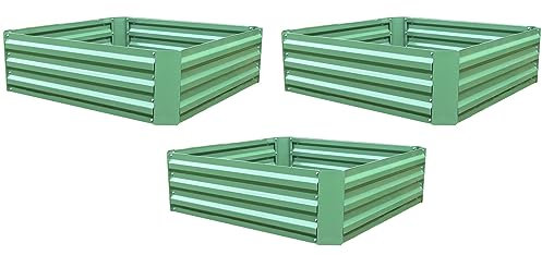 Selections Pack of 3 Metal Raised Vegetable Beds in Green (100cm x 30cm)