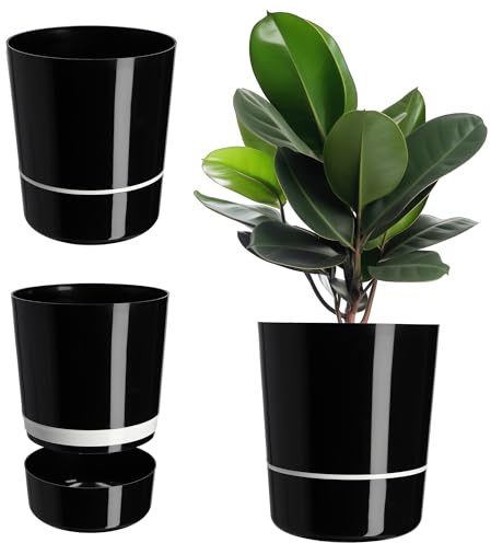 KADAX Pot de fleurs, pot de plantation rond, Pot de fleurs en deux parties pour fleurs, plantes, balcon, pot de fleurs moderne en plastique, cache-pot pour intérieur et extérieur, brillant (25 cm