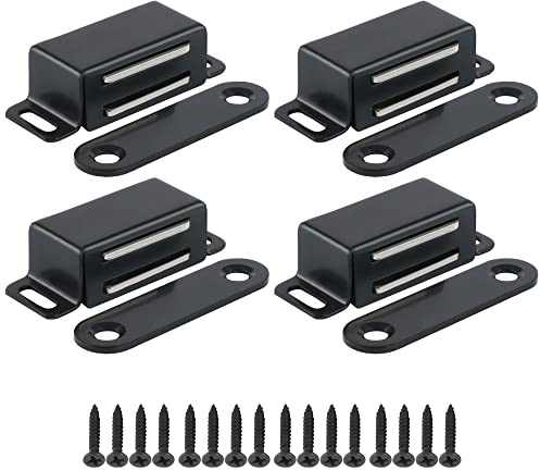 Alise Magnetic Cabinet Door Catch 4Pcs,Cabinet Door Magnets Catches Magnetic Door Closers for Cabinets,Stainless Steel Black Magnetic Cabinet Latch Door Latches for Closet Cupboard Drawer Kitchen