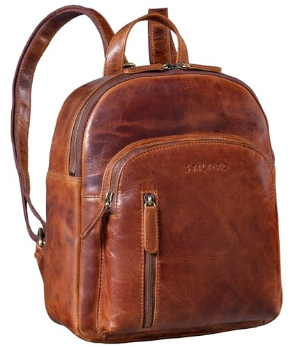 STILORD Summer Daypack Frauen Leder Rucksack Kleiner Tagesrucksack Cityrucksack Vintage Stadtrucksack Rucksäcke Damen Echtleder Farbe:Kara - Cognac
