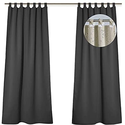 M-TOP Outdoor Vorhang Wetterfest 2er Set Schlaufengardine 270 cm Lange Vorhänge Gardinen Verdunkelungsvorhänge mit Schlaufen, Vorhang Wasserdicht für Pavillon Strandhaus
