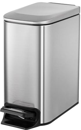 Cesun Small Bathroom Trash Can with Lid Soft Close, Step Pedal, 6 Liter / 1.6 Gallon Stainless Steel Mini Garbage Can for Office, Outdoor Trash Bin with Removable Inner Bucket (Silver)