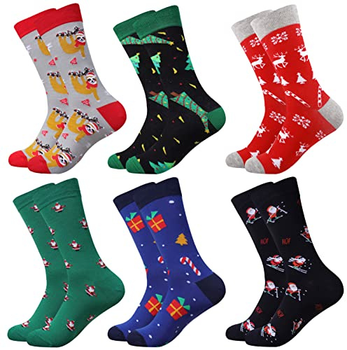 ILovDaisy 6 Paar Weihnachtssocken Lustige Socken Herren, 39-46 Bunte Socken | Gemusterte Warme Baumwolle Motivsocken Verrückte Socken Weihnachten Geburtstag Adventskalender Weihnachtsgeschenke für Männer