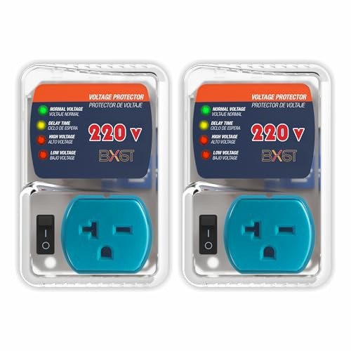 BXST Refrigerator Surge Protector Outlet, Adjustable Voltage Regulator Against High and Low Voltage, Power Surge Protection for Fridge, Freezer and Home Appliances, 220V 4400W, 2 Pack