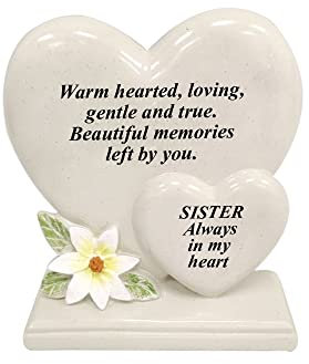 Personalised Grave Ornament/Memorial Plaque with Double Hearts | Graveside Decoration Gift in the Loving Memory of your Loving Deceased Ones (Sister)