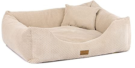 PIESIEKSOLANDIA Oaza Hundebett mit Rand, Haustierbett, Bett, Bodenbett, Hundekissen, Hundesofa, Katzenbett, Hundekörbchen, Hundecouch, Hundekorb, Weich, Textil, Rechteckig (70x60, Kugelförmig/Creme)