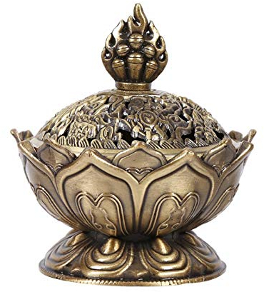 NIKOU Porta incenso, porta cono di incenso fumo di riflusso vintage a 2 colori, porta cono a bastoncino Decorazione per la casa calda(piccolo bronzo)