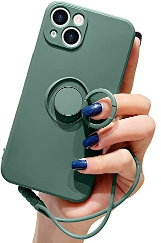 Pepmune Mobiltelefonband för iPhone 13 skal silikon med 360 graders ringhållare stativ magnetisk bilhållare mobiltelefonfodral med band kameraskydd skyddsfodral för iPhone 13 svartgrön