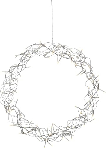 LED Lichterkranz Curly von Star Trading, Fensterlicht Weihnachten warmweiß aus Draht und Kunststoff in Silber, Transparent, mit Kabel, Ø: 50 cm