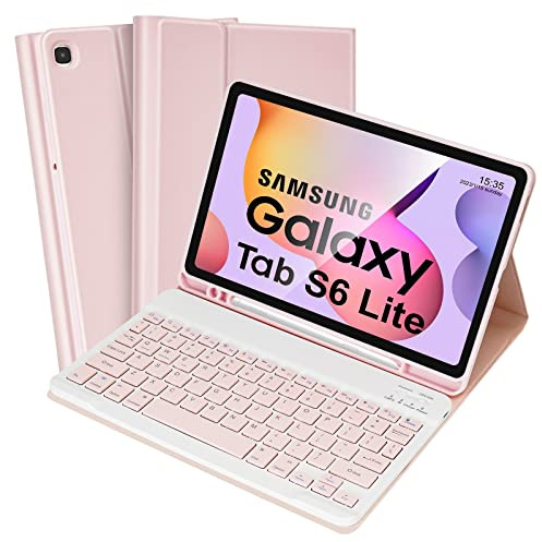 SOPPY Bluetooth Keyboard Case for Samsung Tab S6 Lite 10.4 inch 2024(SM-P620/P625), 2022(SM-P613/P619), 2020 (SM-P610/P615), Built-in S Pen Holder, Slim Cover with Detachable Wireless Keyboard, Pink