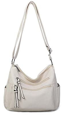OBC Damen Tasche Shopper Schultertasche Umhängetasche Crossbody Henkeltasche Beuteltasche Crossover Handtasche City Bag Reise Kunst-Leder Beige