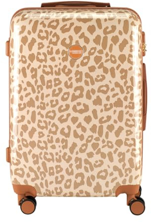 Princess Traveller Leopard – Reisekoffer – Taupe mit Leopardenmuster – 64x44x25cm – 62 L Koffer mit Rollen