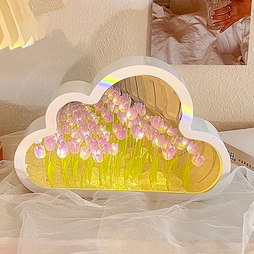Neioaas 20 Blumen-Wolkenspiegel-Nachtlicht – DIY Tulpennachtlicht, LED-Lampe, Schlafzimmerdekoration für Teenager, Mädchen, kreatives Geschenk für Freunde, Geburtstag, Jahrestag, Muttertag (Lila)