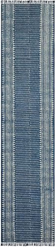 Kelim Läufer 2,6 x 4 cm Baumwolle Läufer Blau & Beige Boho Läufer Indoor Outdoor Läufer 0,5 cm Steinwaschbar Handwäsche Baumwollteppich Flachgewebe Läufer Teppiche für Küche, Nachttisch,