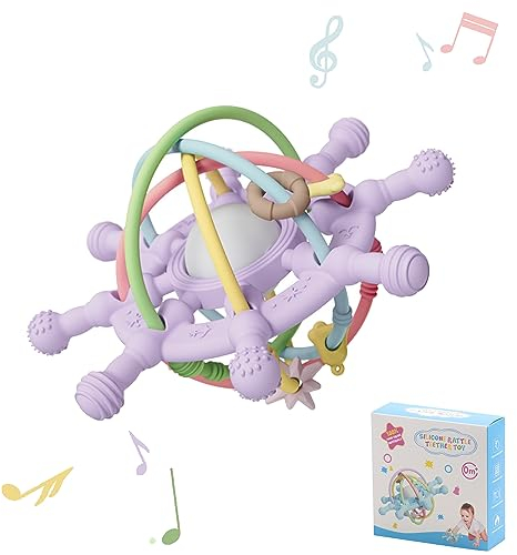 Sugeru Neue Beißring baby, greifball für babys, baby spielzeug | Beißring aus Silikon BPA-frei | Greifling Zahnungshilfe zu stimulieren und zu entspannen ab 3 Monate | Baby rassel toys ball (Lila)