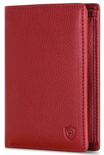 VON HEESEN Leder Geldbörse RFID Schutz I Echtleder Geldbeutel für Damen & Herren I Portemonnaie Brieftasche Wallet Portmonee (Rot)