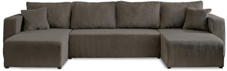 Topaze - 7-Sitzer wohnlandschaft U-Form - schlaffunktion und Bettkasten - Cord Grau