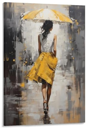 AYAROS Gorgeous Woman Canvas Wall Art for Bedroom Watercolor Retro Beautiful Abstract Umbrella Wall Decor Poster for Room Aesthetic Framed 08x12 inch