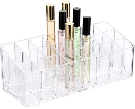 ELLDOO Rollerball Perfume Organizer, 24 Spaces Clear Acrylic Perfume Storage Holder Beauty Scent Holder, Makeup Lipgloss Lipstick Display Case