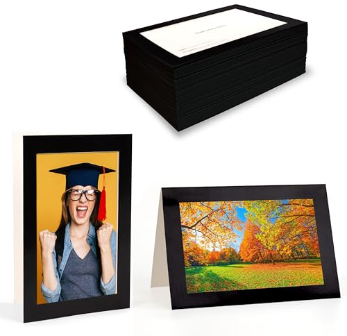 Better Office Products Photo Frame Note Cards for 4 x 6 Photos, Black Border, 50 Pack, Photo Inserts with Envelopes (Black, 50 Pack)