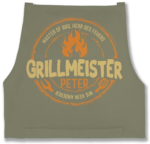 Geschenk mit Namen personalisiert by Shirtracer - Schürze - Grillschürze Herren - Grillmeister wie kein anderer - Papa Geschenk Männer Vatertag Geburtstag Geschenkidee Väter