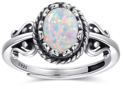 BONLAVIE Opal Ring Verstellbare Vintage Offener Ringe für Frauen Oval Opal Damen Ring Schmuck