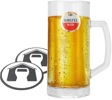GarageBar | Amstel Beer Glass | Pint/50cl Tankard Beer Glass | Official Merchandise | Comes with 2X Beer Drip Mats | 1 Glass