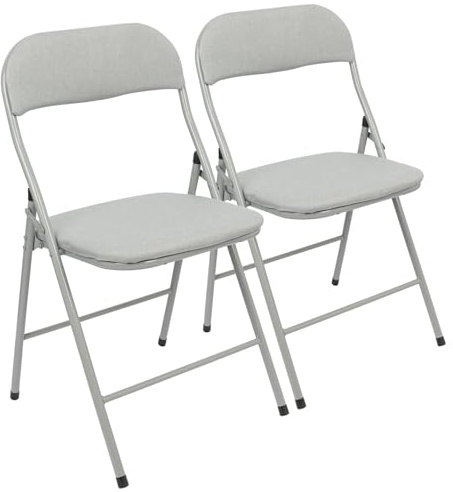 Harbour Housewares Fabric Padded Folding Chairs - Grey - Set of 2 - Cushioned Foldable Chair with Metal Frame Fabric Upholstered Seat Folding Seats Indoor for Home, Dining, Office