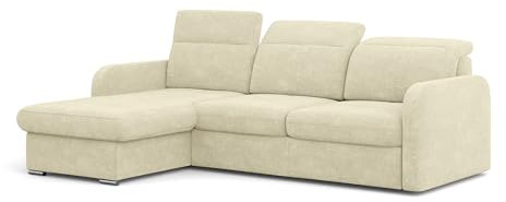 MEBLINI Schlafcouch mit Bettkasten - Ecksofa mit Schlaffunktion - Sofa mit Relaxfunktion und Kopfstützen - Couch L-Form - Eckcouch - Wohnlandschaft - Emerald - 215x167x84cm - Beige Webstoff