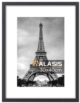 Walasis Cadre photo 30 x 40 cm, passe-partout en bois : 40 x 30 cm, cadre pour photos, posters, collages, avec verre acrylique, noir, 30 x 40/1 x