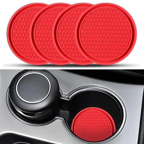 Qehyuelefu 4 Pack Car Cup Holder Coasters, Universal Auto Cup Holder Insert Coaster,Non-Slip Vehicle Cup Mats for Women Men, Vehicle Interior Accessories Universal for Most Cars Trucks (Red)