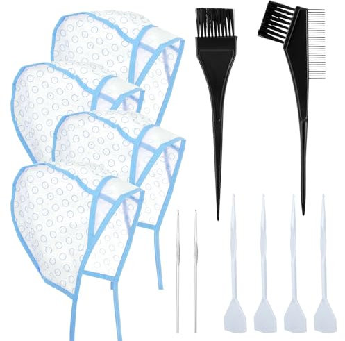 Bewudy 12 Pcs 4 Sets of Highlight Cap with Hooks, Hair Highlighting Caps, Highlight Hair Coloring Frosting Dye Kit for Salon Hair Dyeing Hairdressing (Blue)