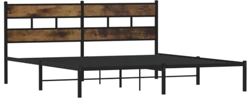 vidaXL Sängram utan madrass metall rökfärgad ek 200x200 cm, säng, metallsäng, metall sängram, sängar, metallsängar, metall sängramar, gästsäng