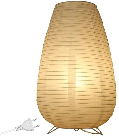 Reispapier Lampenschirm, Papier Tischlampe Weiß Nachttischlampe Stehlampe Tischleuchte Lampenschirm mit E14 Fassung, Schalten und Glühbirne, Hängelampe rund Ersatzlampenschirme 1.8m kabel, H 33cm