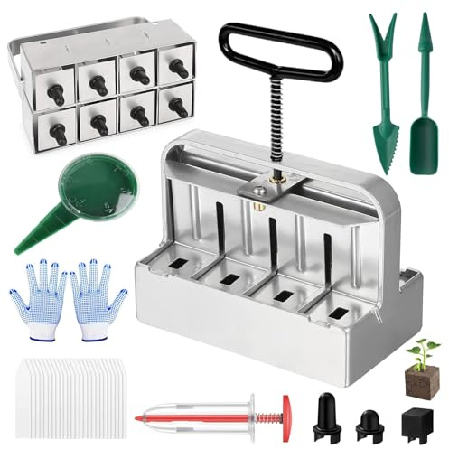 LOEPENLE Manueller Bodenblocker, 8-Gitter Handgehaltener Bodenblockierer, 5x5CM Handheld Quad Bodenblockierer Maker mit Saathilfe, Mikro-Bodenblocker-Set Bodenblockierwerkzeug für Saatgut