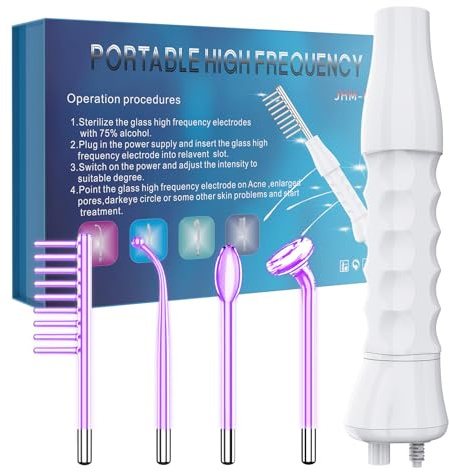 Blayram High Frequency Wand, Portable Light Therapy High F-requency Facial Skin Tightening Wand Machine, 4 Violet Glass Tubes for Acne,Wrinkle,Anti Aging,Hair （Purple）
