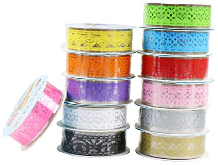 Tofficu 12stücke Spitzenband Mit Klebeband Hohles Spitzenband Masking-dekoband Für Scrapbooking Geschenke Karten Farbiges Bastelband