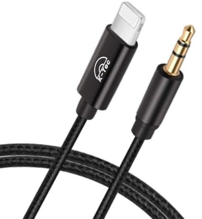 K-Tec Adaptateur Jack 3.5mm – en Nylon Noir ultra résistant pour iPhone 8/X/11/12/12pro/13/13promax/14/ Ultra Resistant pour Voiture stéréo et Casque/câble résistant/câble auxiliaire