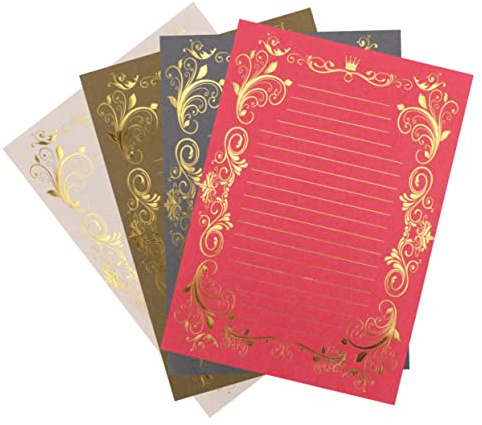 VILLCASE Retro Briefpapier 4 Stück Heißgeprägt Kreatives Notizpapier Elegant Bedruckt für Liebesbriefe Büro und Schule Zufälliger Stil