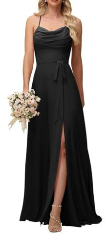 Robe de demoiselle d'honneur à col bénitier pour femme en mousseline de soie froncée robe de bal formelle dos nu grande taille, Noir , 60 Grande taille