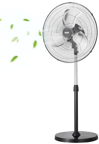 VEVOR Industriell golvfläkt, 570 mm, 90 graders oscillationsfläkt, höjdjusterbara fläktar med 3 justerbara hastigheter, vindmaskin för vardagsrum, hem, kontor, svart