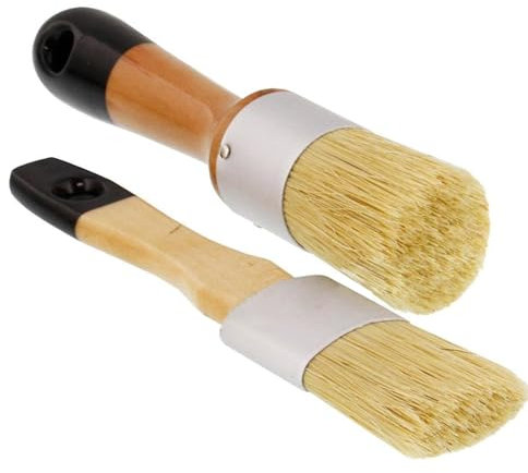 rongweiwang 2piece Round Paint Brush Chalk Paint Brush Set For Furniture 2 PCS Paint Brushes Chalk Paint Brush Wood Frenchic Brush, B