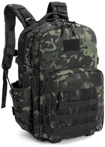 Wiserset taktisk ryggsäck, 40 l militär utomhusryggsäck, stor dagryggsäck för män och kvinnor, vandringsryggsäckar med vattenflaskficka, arméryggsäck för camping, vandring, jakt, svart CP