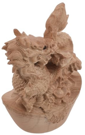 Housoutil Tierkreisverzierer Drachenfiguren- Holzschnitzerei Drache Drachenornament Aus Holz Drachenstatue Aus Holz Dekoration Der Drachenstatue Miniatur-drachenfiguren Hölzern Khaki