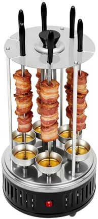 Vertikaler Elektrogrill,1000W Dönergrill, Multigrill Perfekt für Gyros, Kebab & mehr Inkl. Drehspieß & 6 Fleischspieße 400-500℃/752-932℉ Modern, Edelstahl, Aluminium, Schwarz, Silber