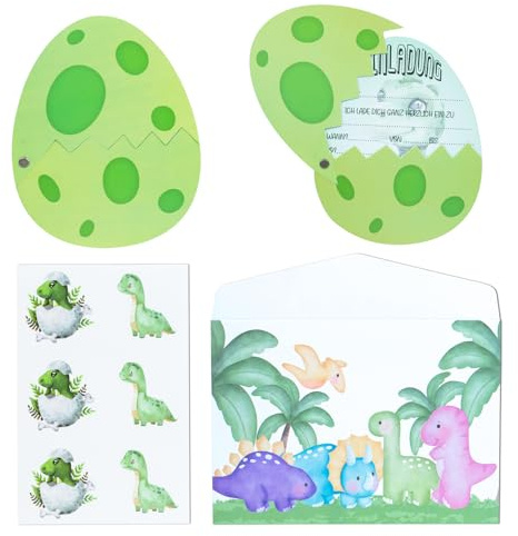 DARENYI 12 dinosaurios tarjetas de invitacion fiesta de cumpleaños infantil con 12 sobres y pegatinas,dinosaurios tarjetas de invitacion fiesta de cumpleaños infantil niña niño,para fiesta dino