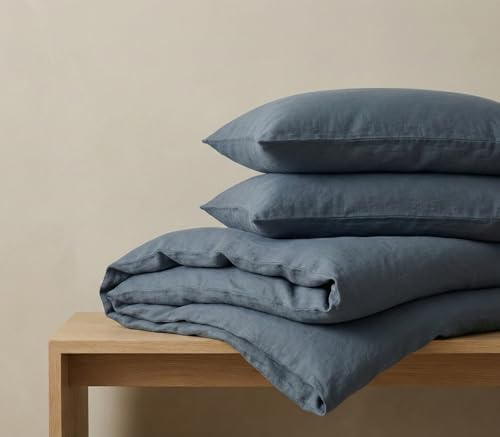 The Tangerine Store Set copripiumino - Biancheria da letto in 100% puro lino, traspirante e termoregolante, comfort fatto a mano, lussuoso - Blu teal, California king size (264 x 254 cm)